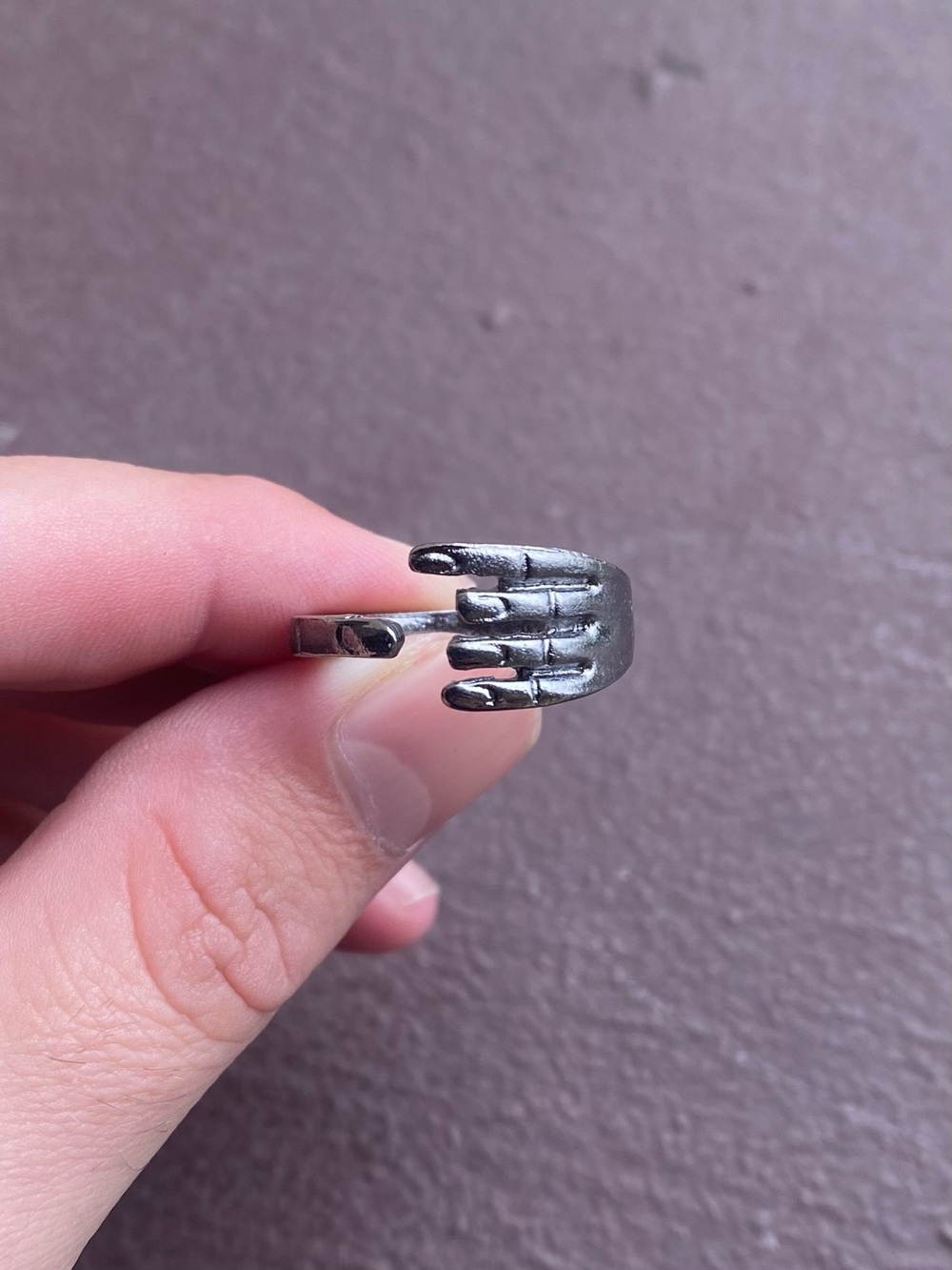 Stainless Steel Wrap Around Carved Skeleton Open Hand Ring Size: 10